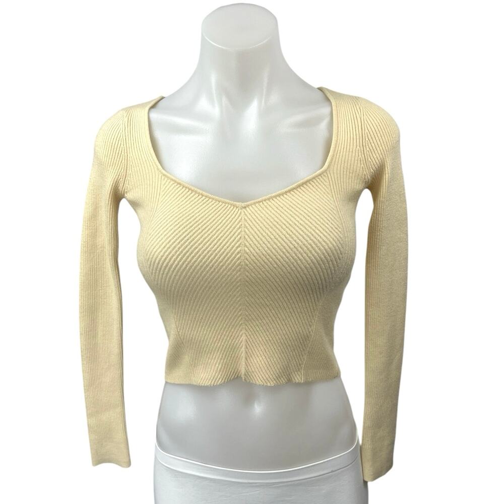 Abercrombie & Fitch Yellow Rib Knit Long Sleeve Pullover Crop Sweater Top Sz XXS